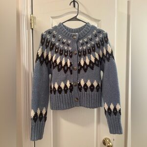Veronica Beard Christina Fairisle Cardigan 
Smoke Blue Multi